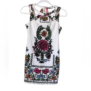 Plenty by Tracy Reese White Dress with Colorful Floral Embroidery